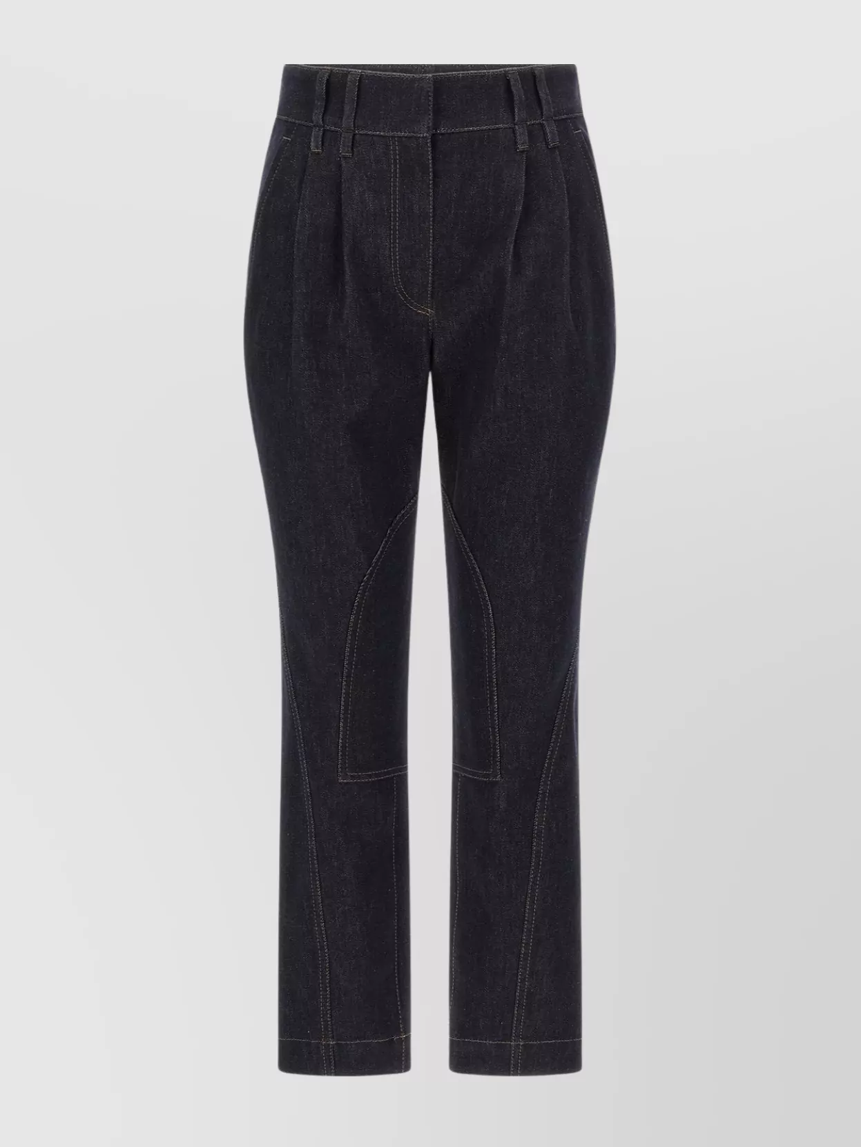 Brunello Cucinelli Equestrian Style Pleated Denim Trousers In Black
