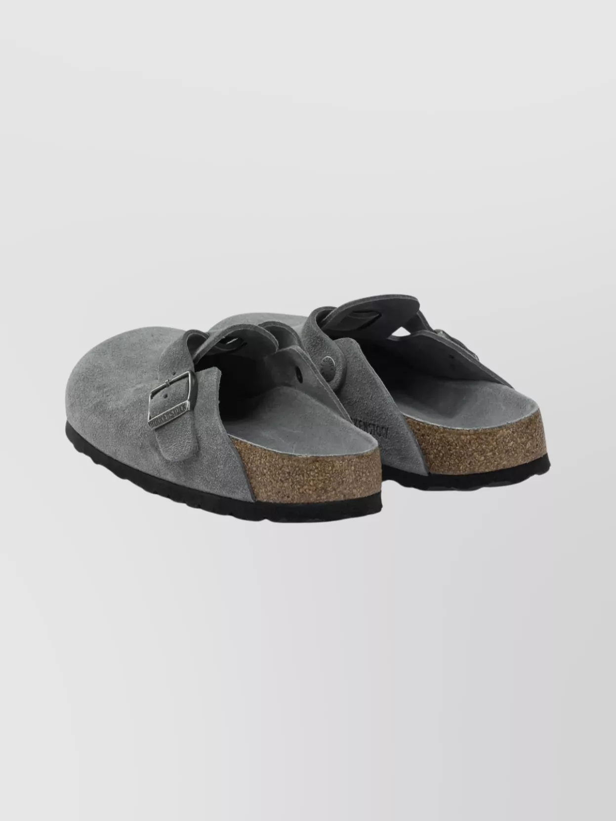 Birkenstock Suede Loafers With Buckle And Textured Sole In Gray