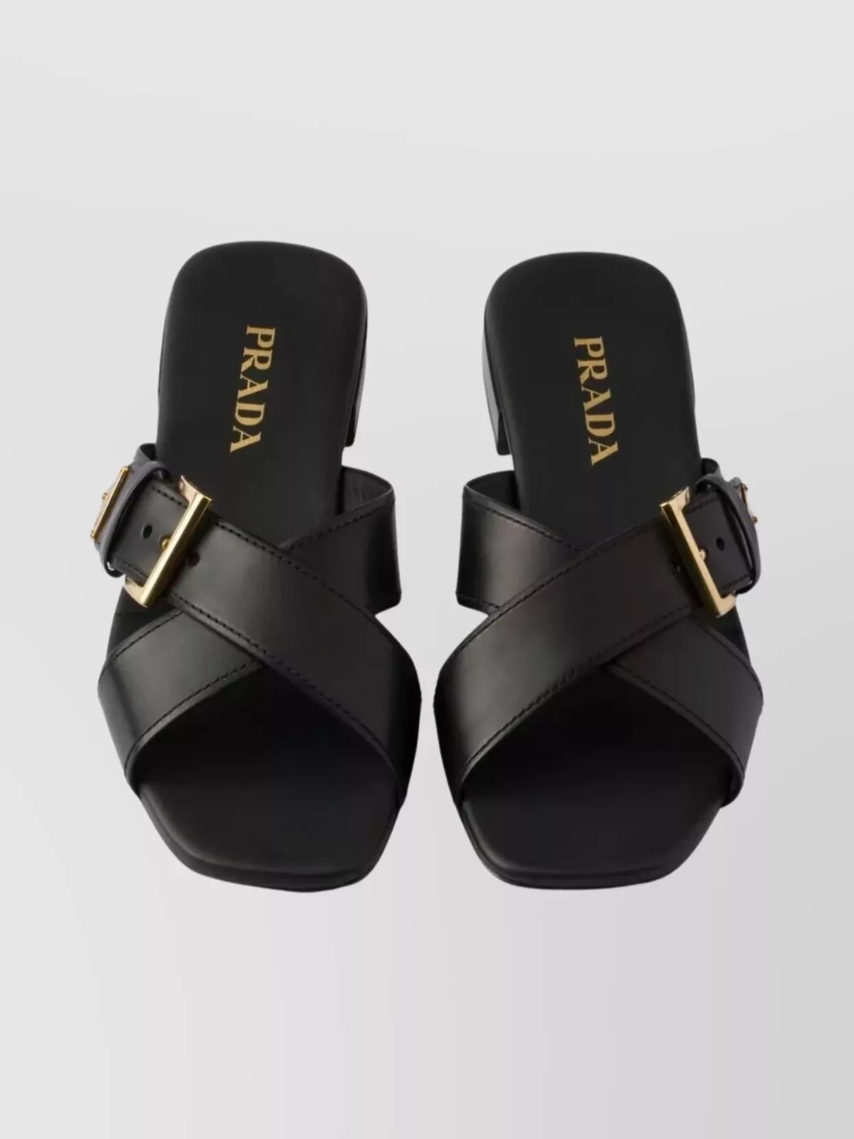 Prada Cross Strap Flat Slides Buckle In Black