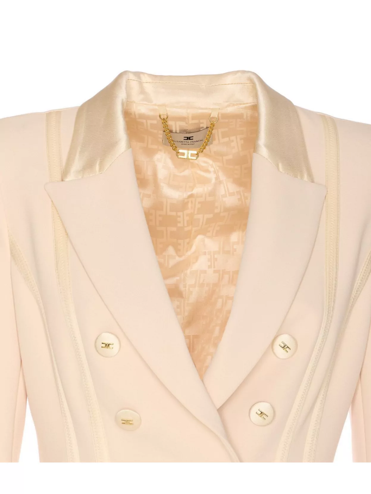 ELISABETTA FRANCHI TAILORED STRUCTURED SHOULDER BLAZER WITH SATIN LAPEL