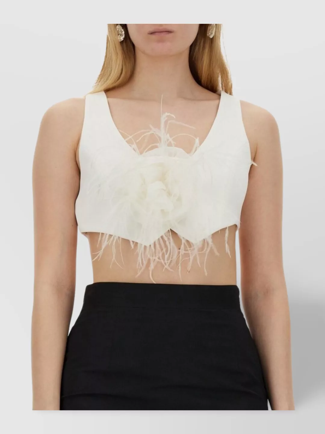 Moschino Rose Embellished Sleeveless V Neck Crop