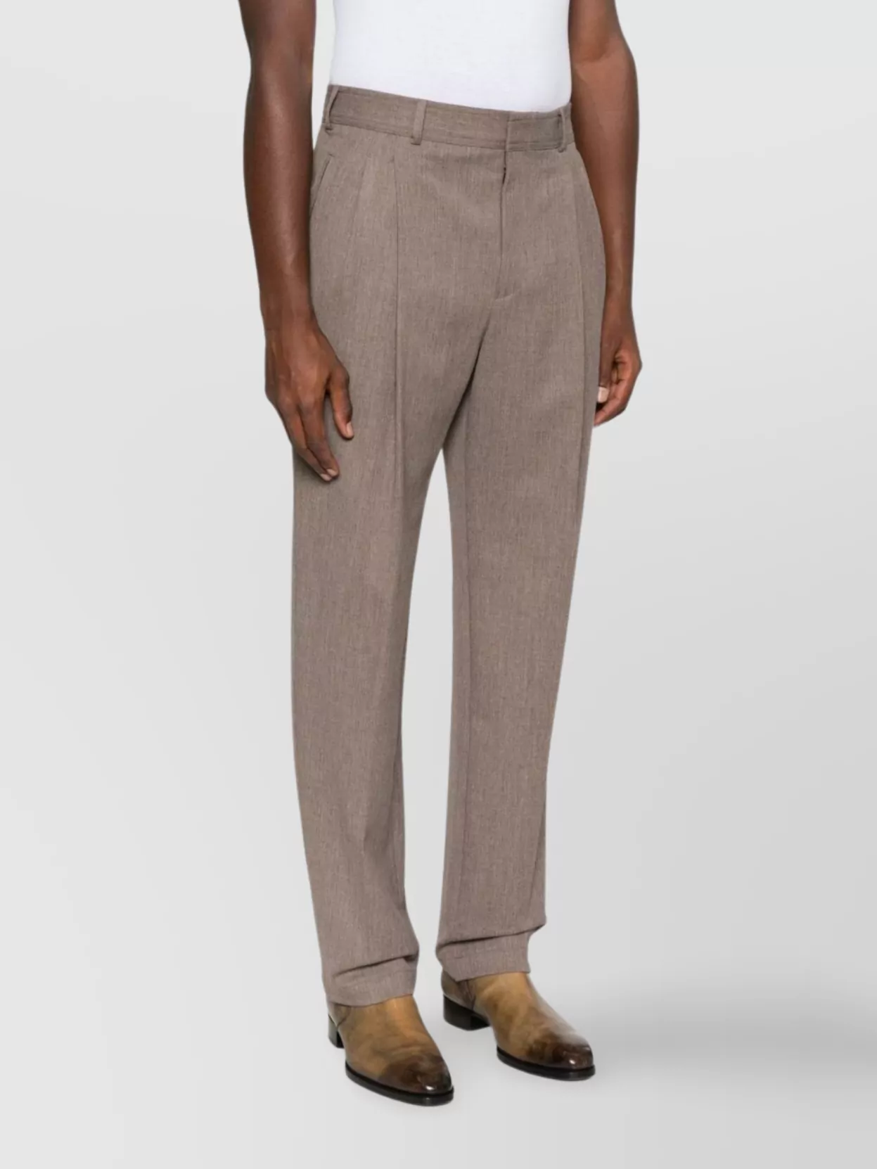 Emporio Armani Straight Trousers With Pleated Front And Pockets In Gray