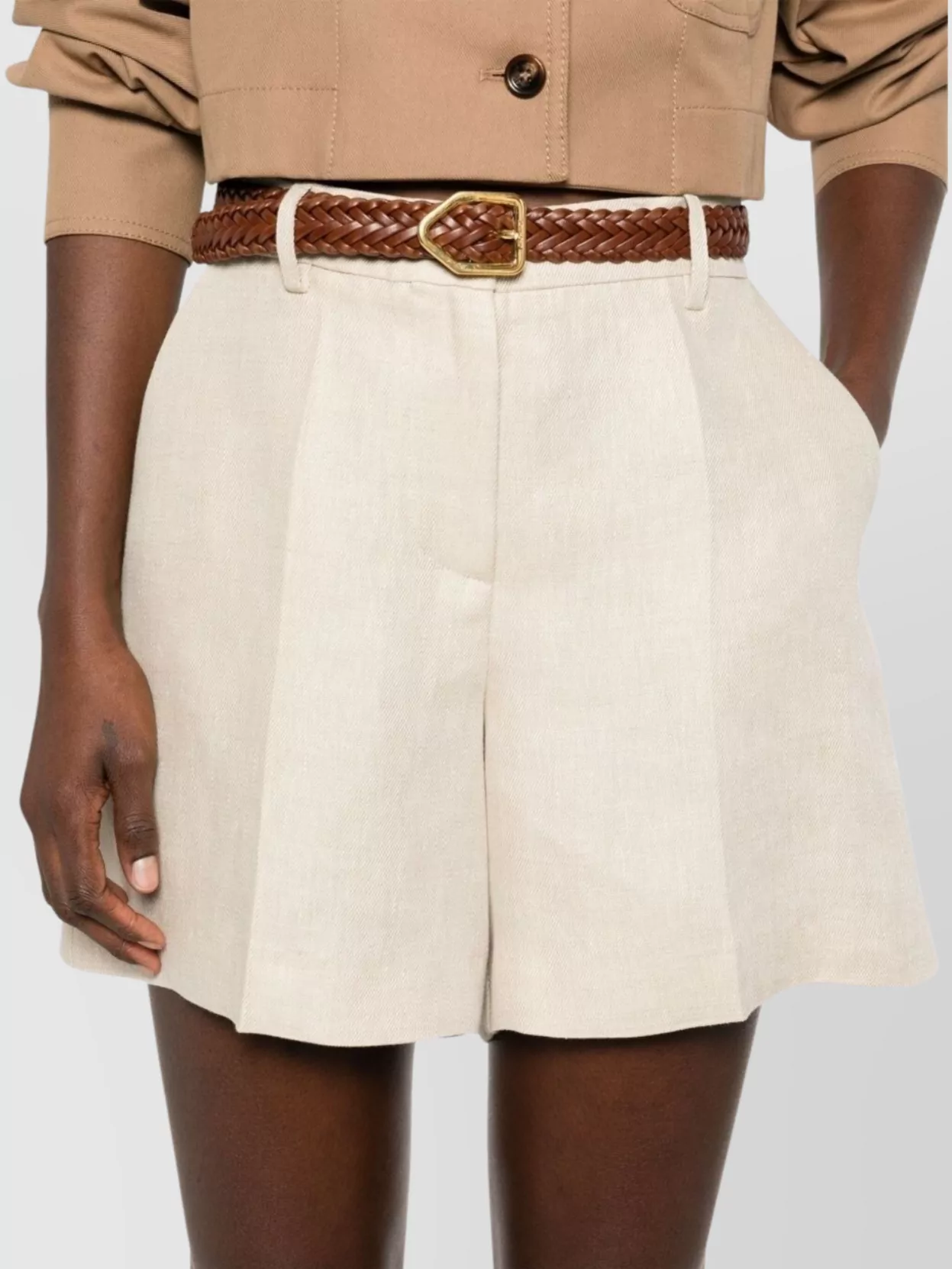 Parosh Linen High Waist Pleated Shorts