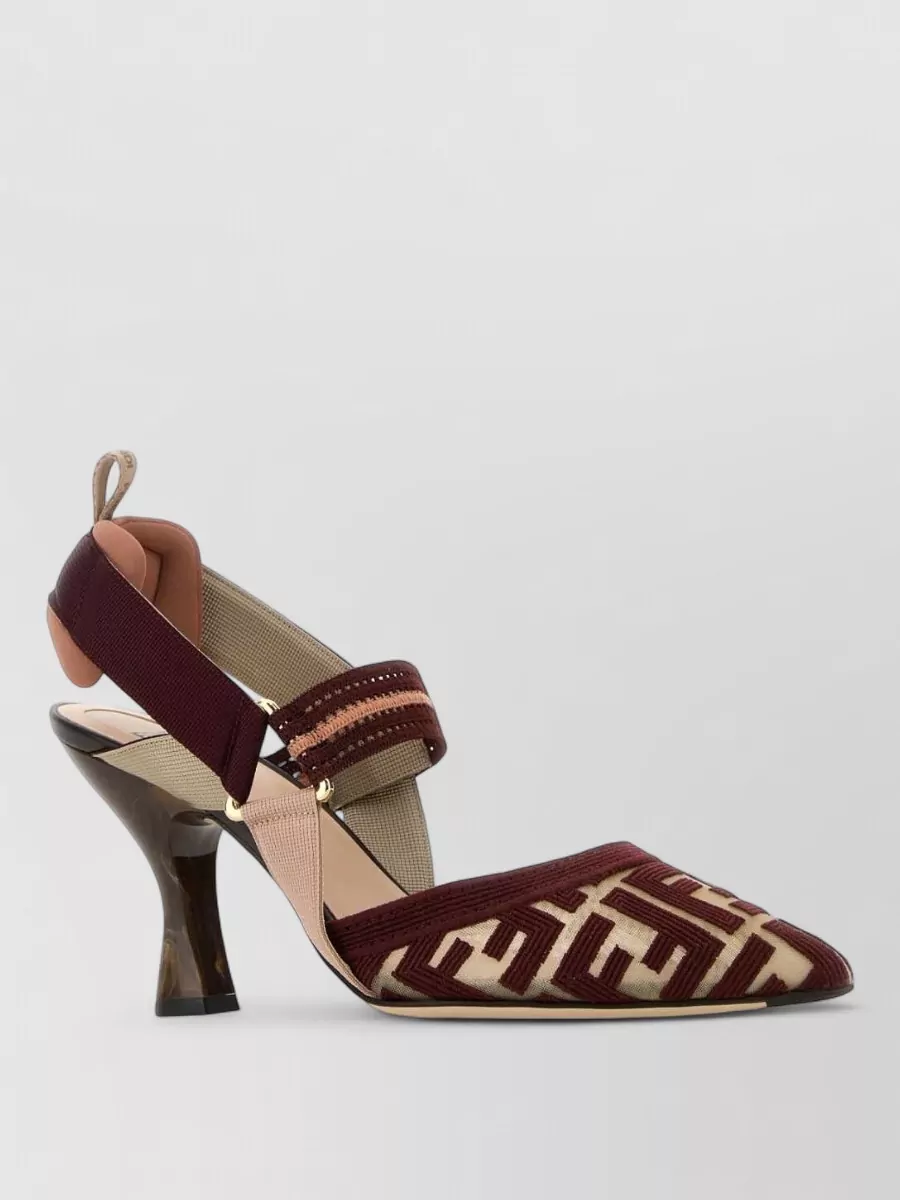 Fendi Burgundy Ff Fabric High-heeled Slingbacks In Blue