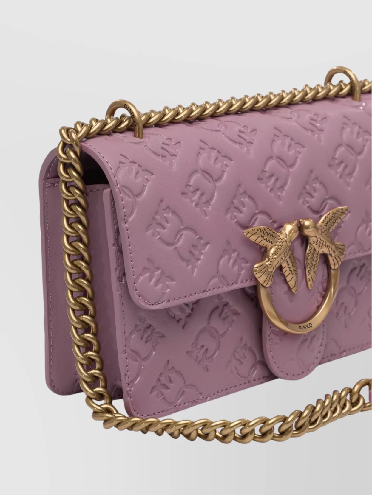 Pinko Embossed Chain Strap Satchel With Bird Embellishment