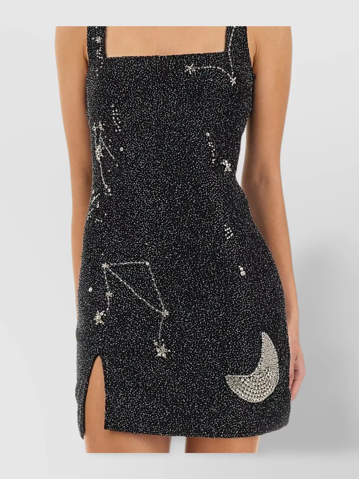 Staud Mini Dress With Constellation Pattern And Slit In Black