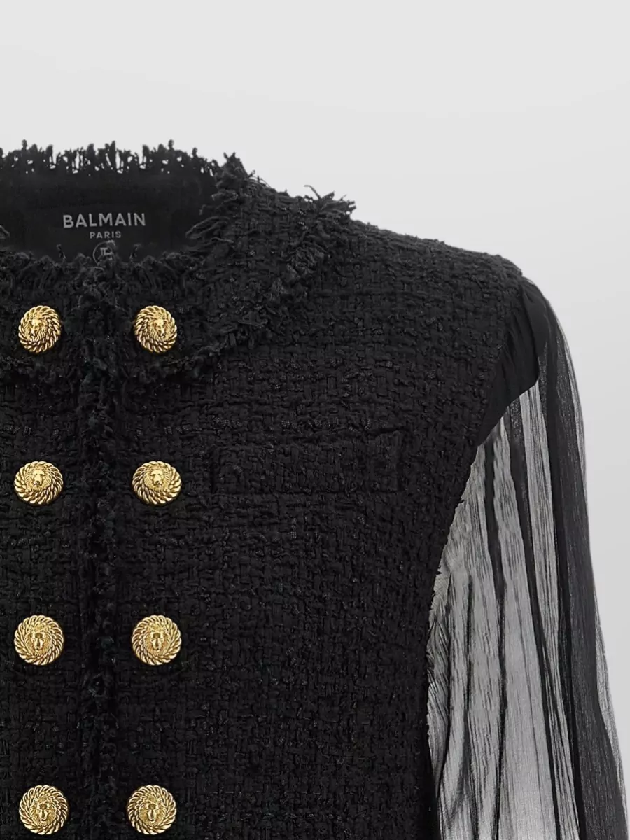 Balmain Cropped Tweed Double-Breasted Blazer