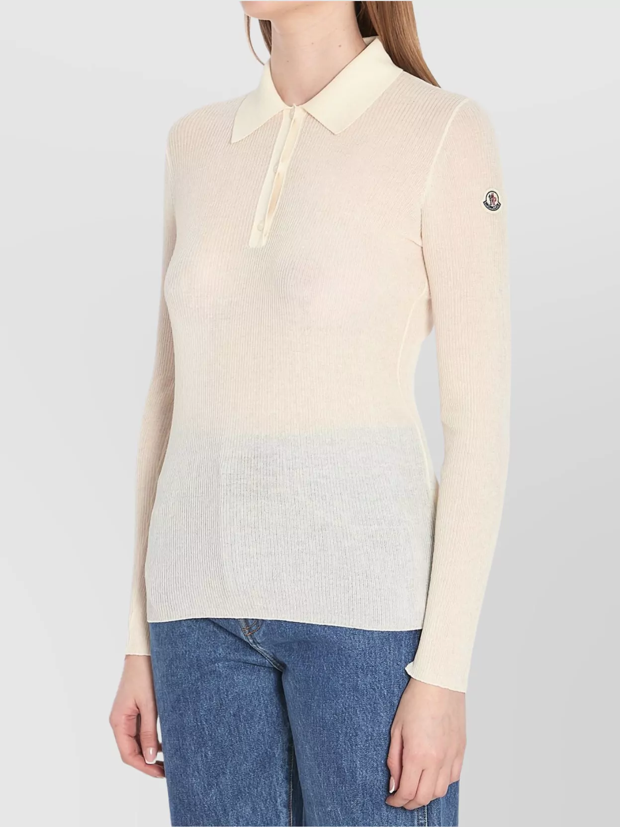 Moncler Ribbed Cotton Long-sleeve Polo Shirt In White