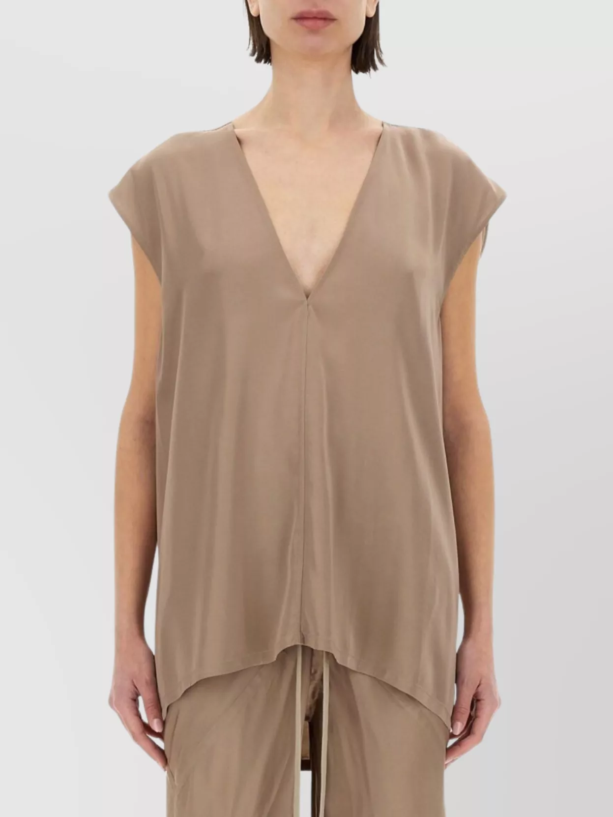 Rick Owens "dylan" Oversize V-neck Cap Sleeve Top In Brown