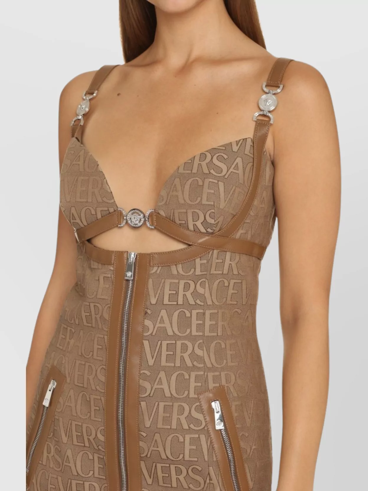 Versace Jacquard Short Dress Featuring Cut-Out Detail