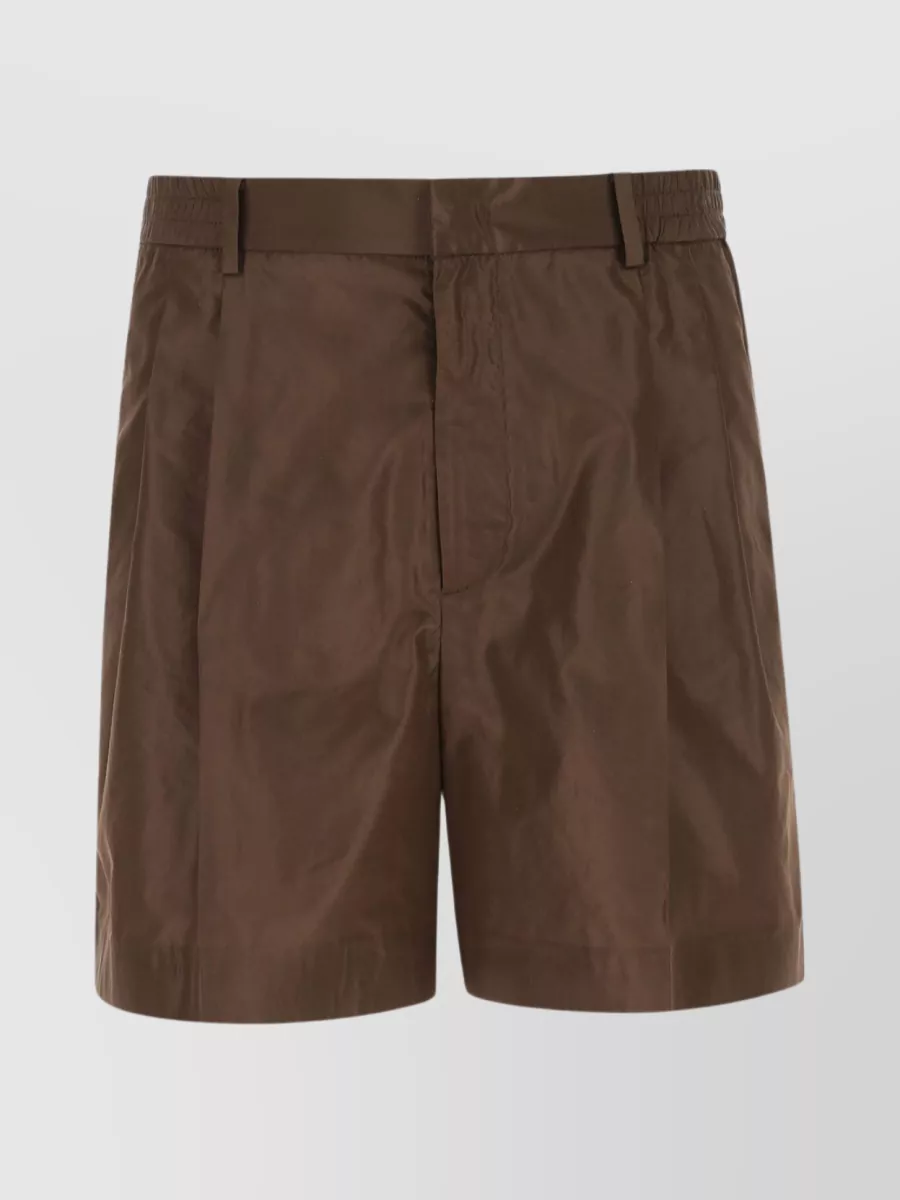 Shop Valentino Elastic Waistband Silk Bermuda Shorts In Brown