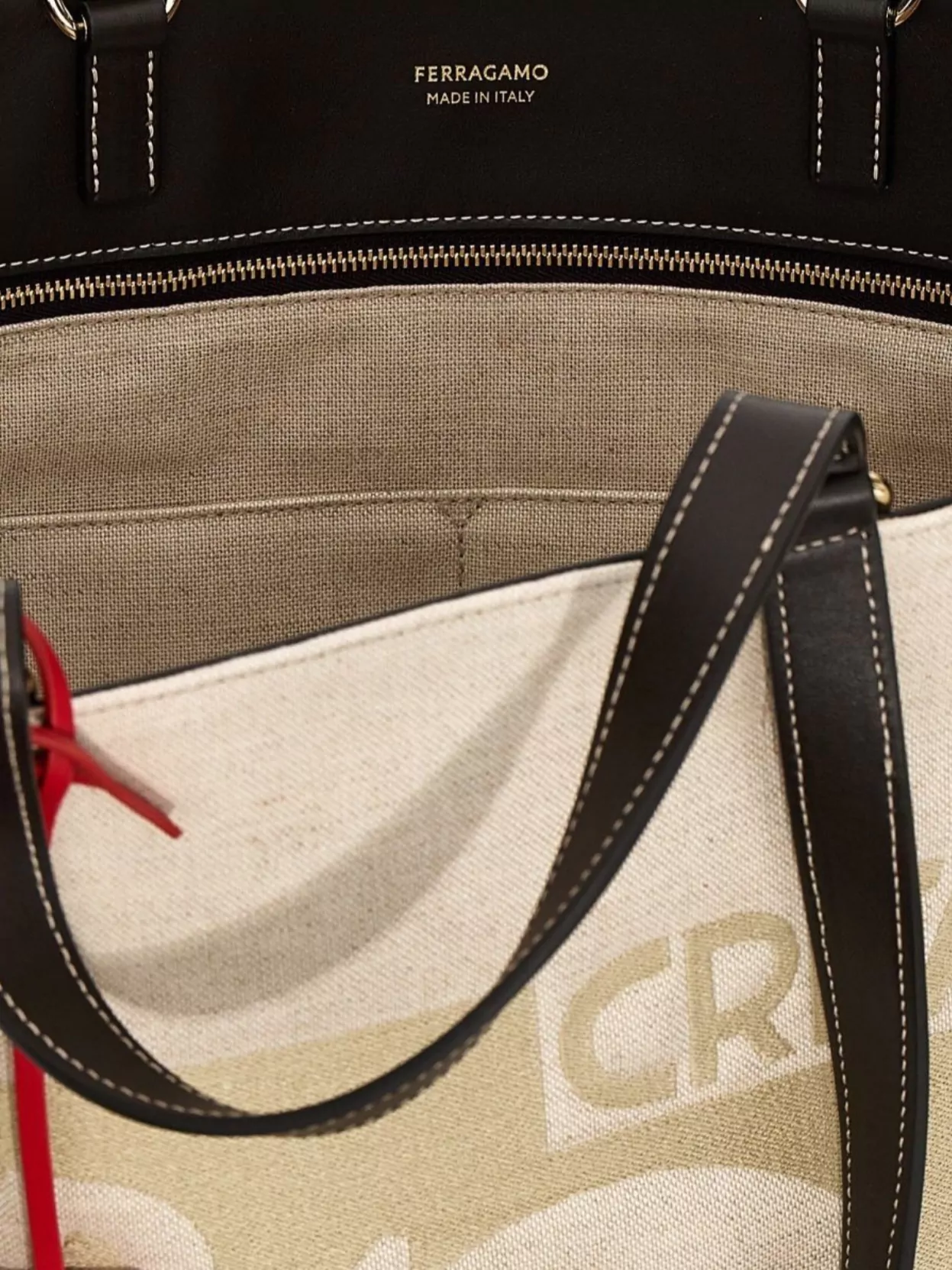 Ferragamo Tote Bag With Embroidered Patches And Contrast Stitching