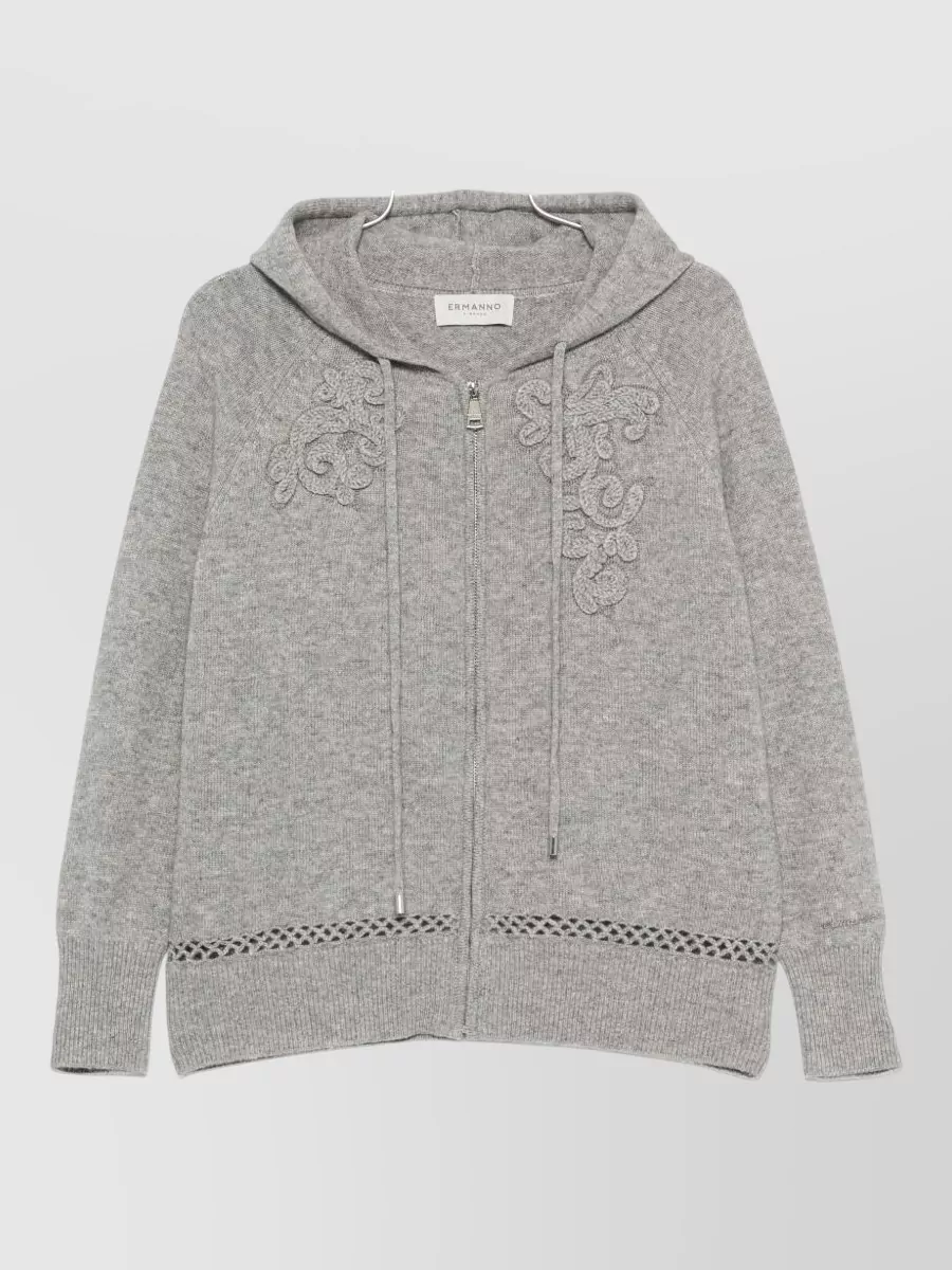 Ermanno Firenze cashmere-blend floral-embroidered pointelle-knit hoodie