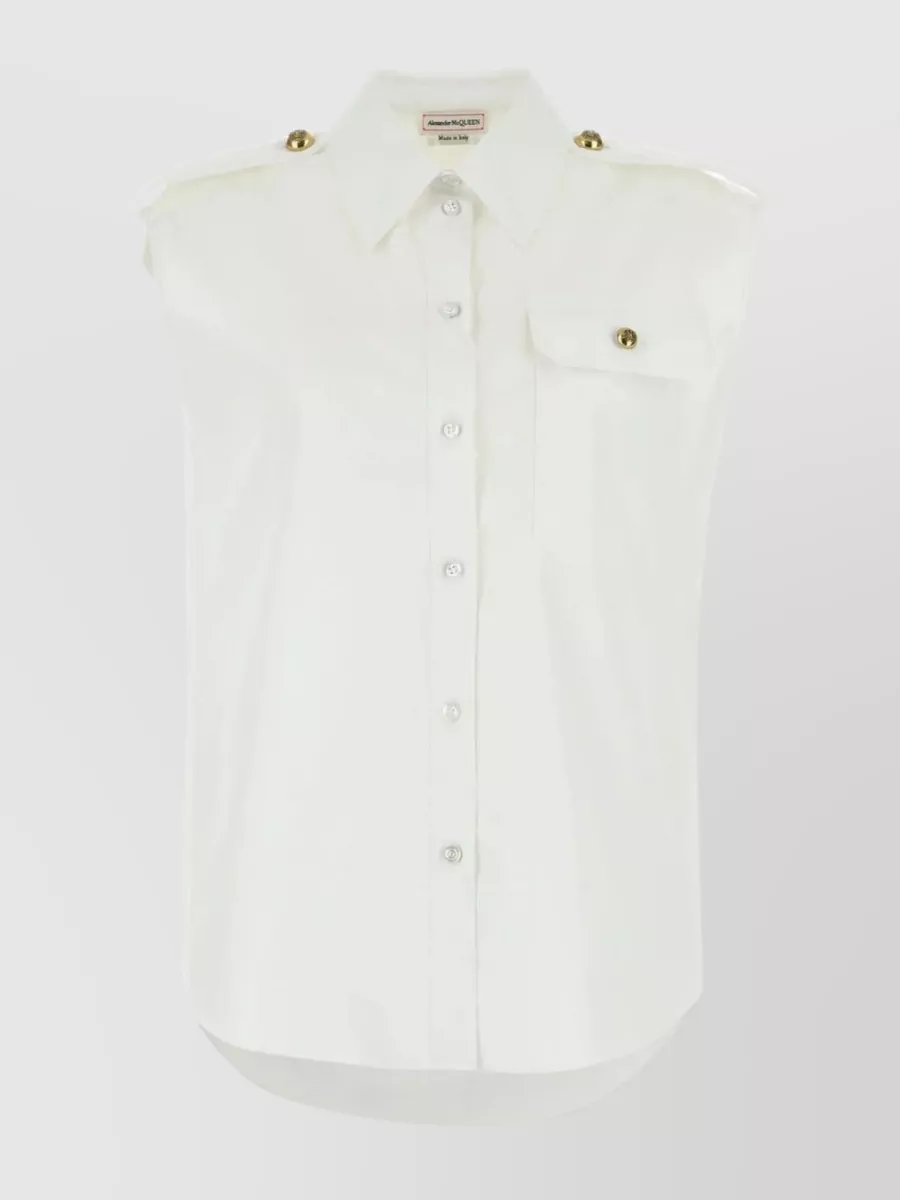 Shop Alexander Mcqueen Button-embellished Sleeveless Cotton Shirt In Cream