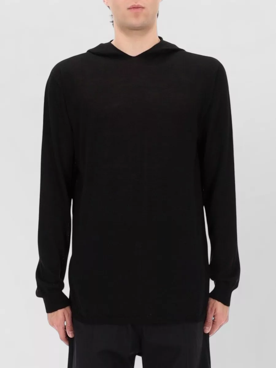 Rick Owens Long Sleeve Hood Knit Top Rib Cuffs