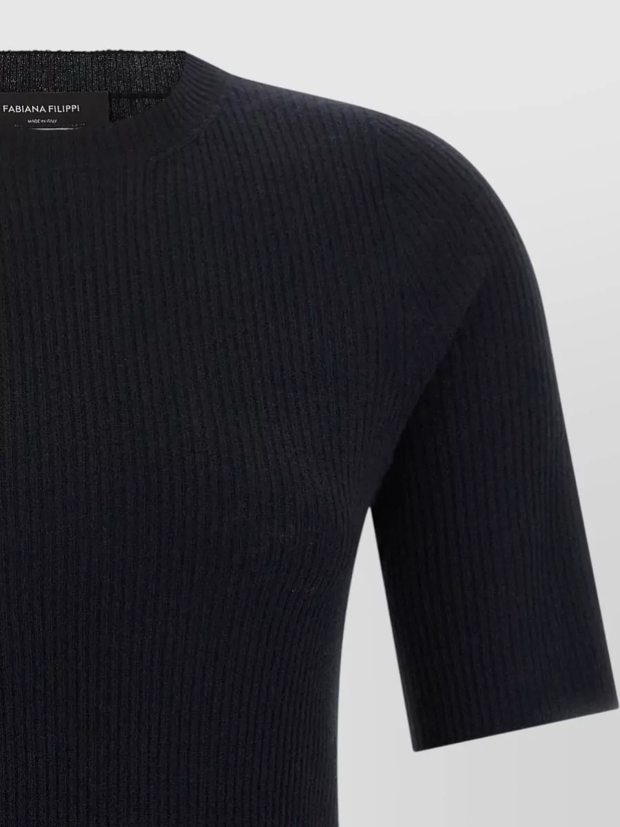 Fabiana Filippi Silk Cashmere Ribbed Short Sleeve Knit Top