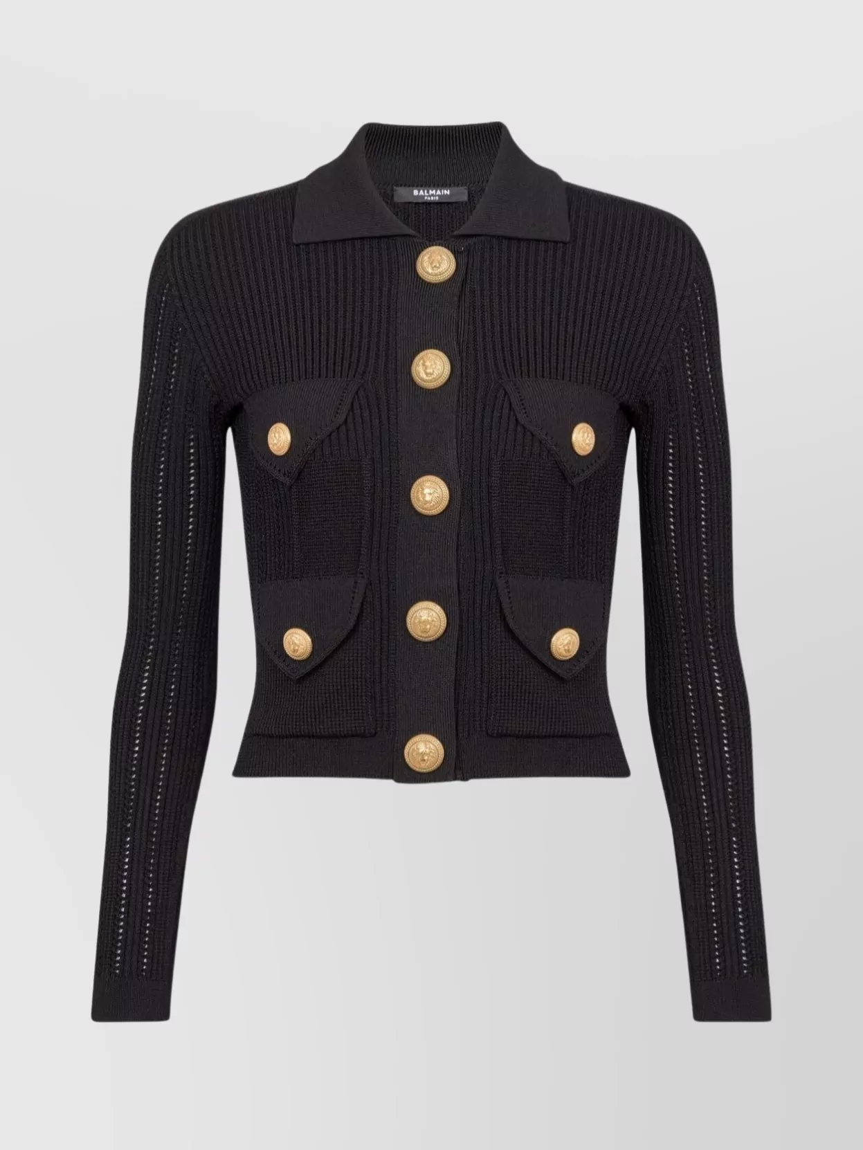 Shop Balmain Buttoned Front Knit Cardigan With Long Sleeves And Patch Pockets