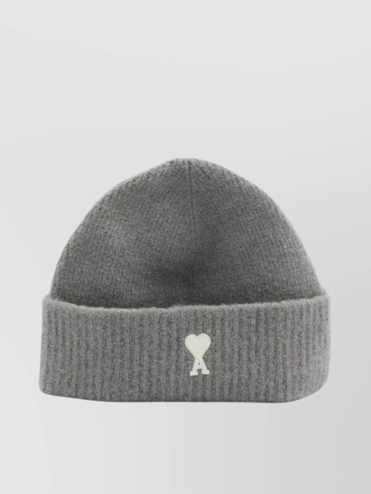 Ami Alexandre Mattiussi Heart Friend Knitted Beanie With Folded Brim In Gray