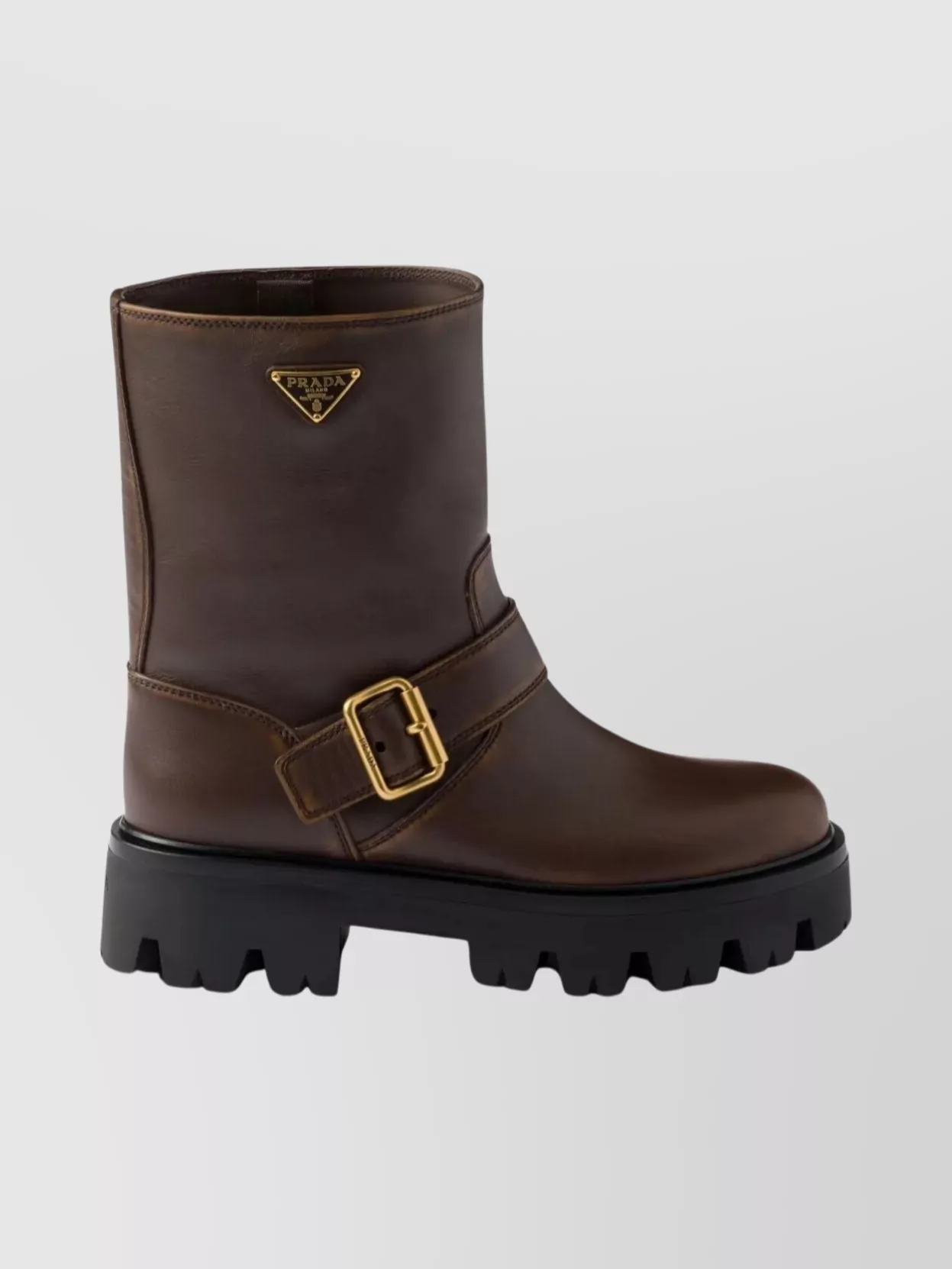 Prada Leather Booties Featuring Chunky Sole In Brown