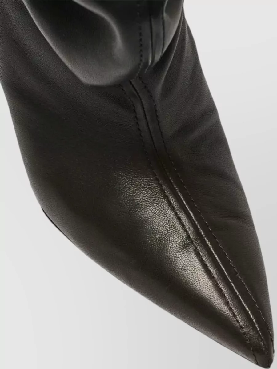 Balmain Leather Pointed-Toe Ankle Boots