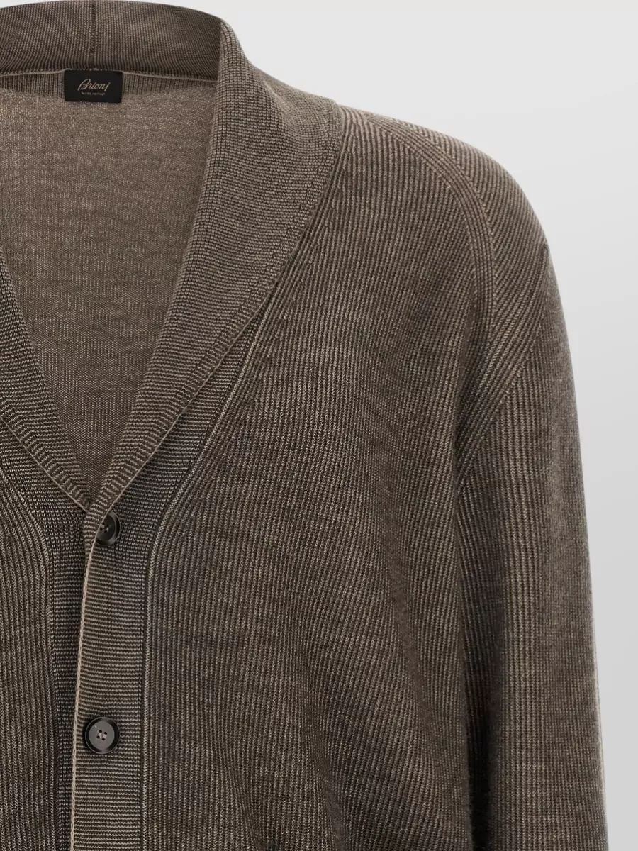 Brioni Cashmere Wool Shawl Neck Ribbed Cardigan