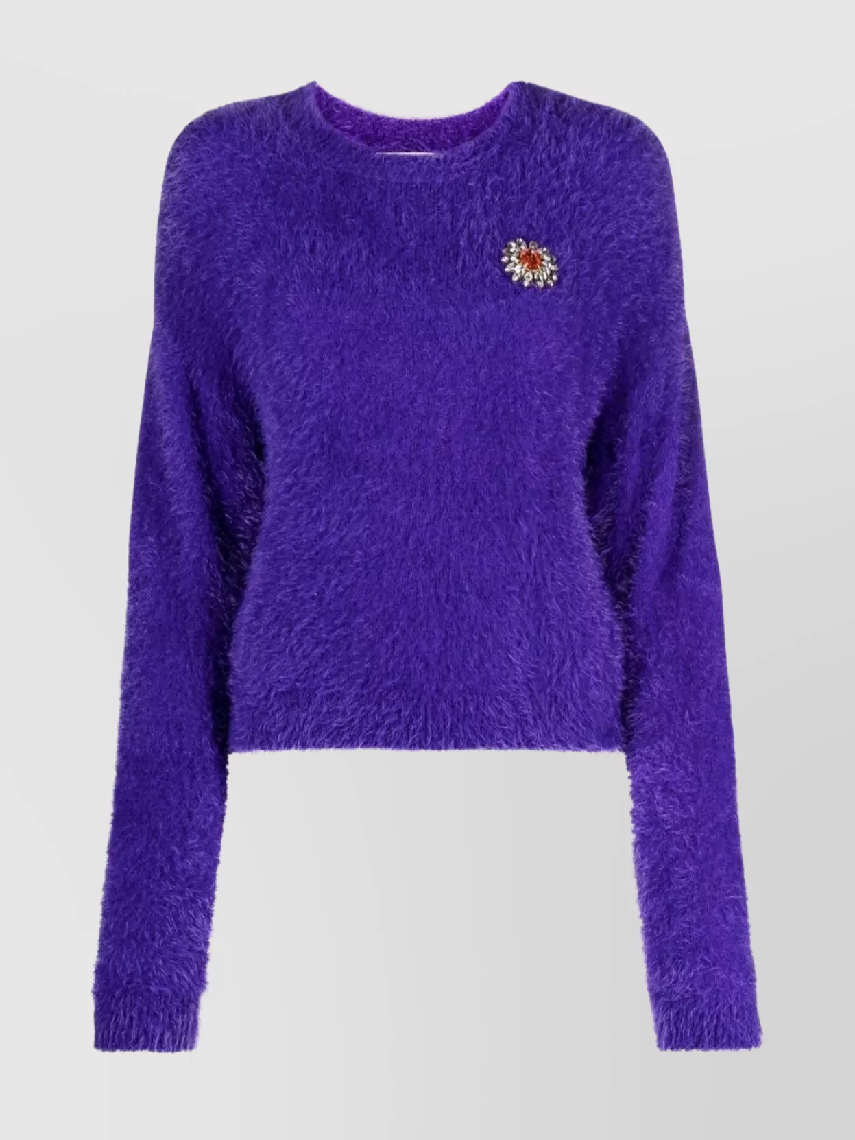 Shop Moschino Textured Crewneck With Floral Appliqué In Purple