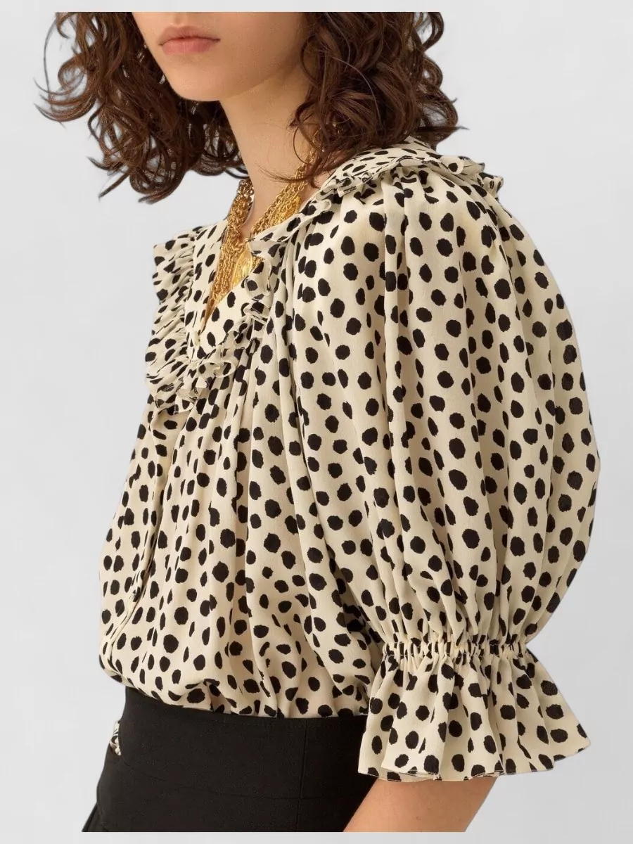 Chloé Silk Dotted Ruffled Puff-Sleeve Blouse
