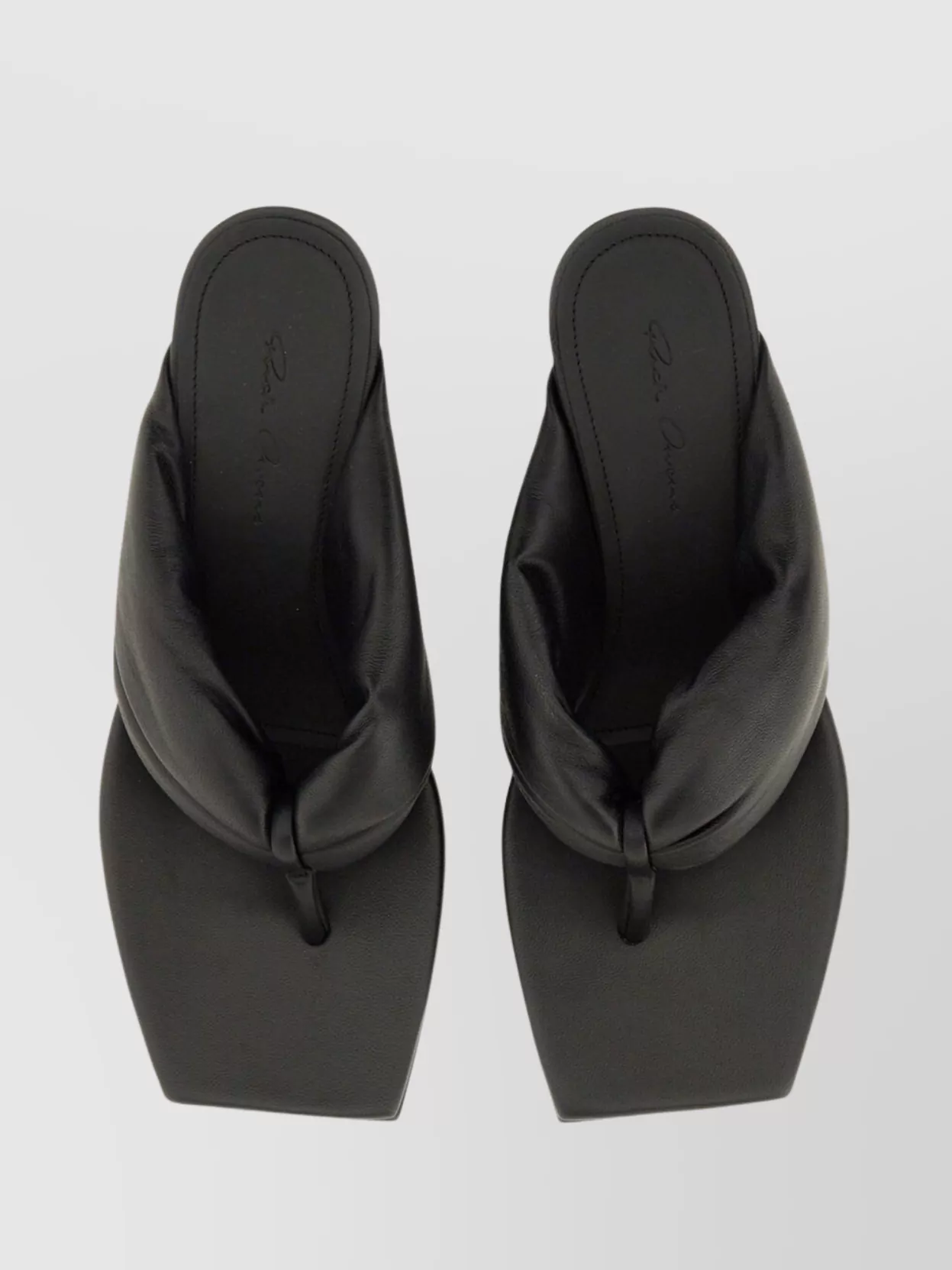Rick Owens Square Toe Leather Sandal With Sculptural Heel