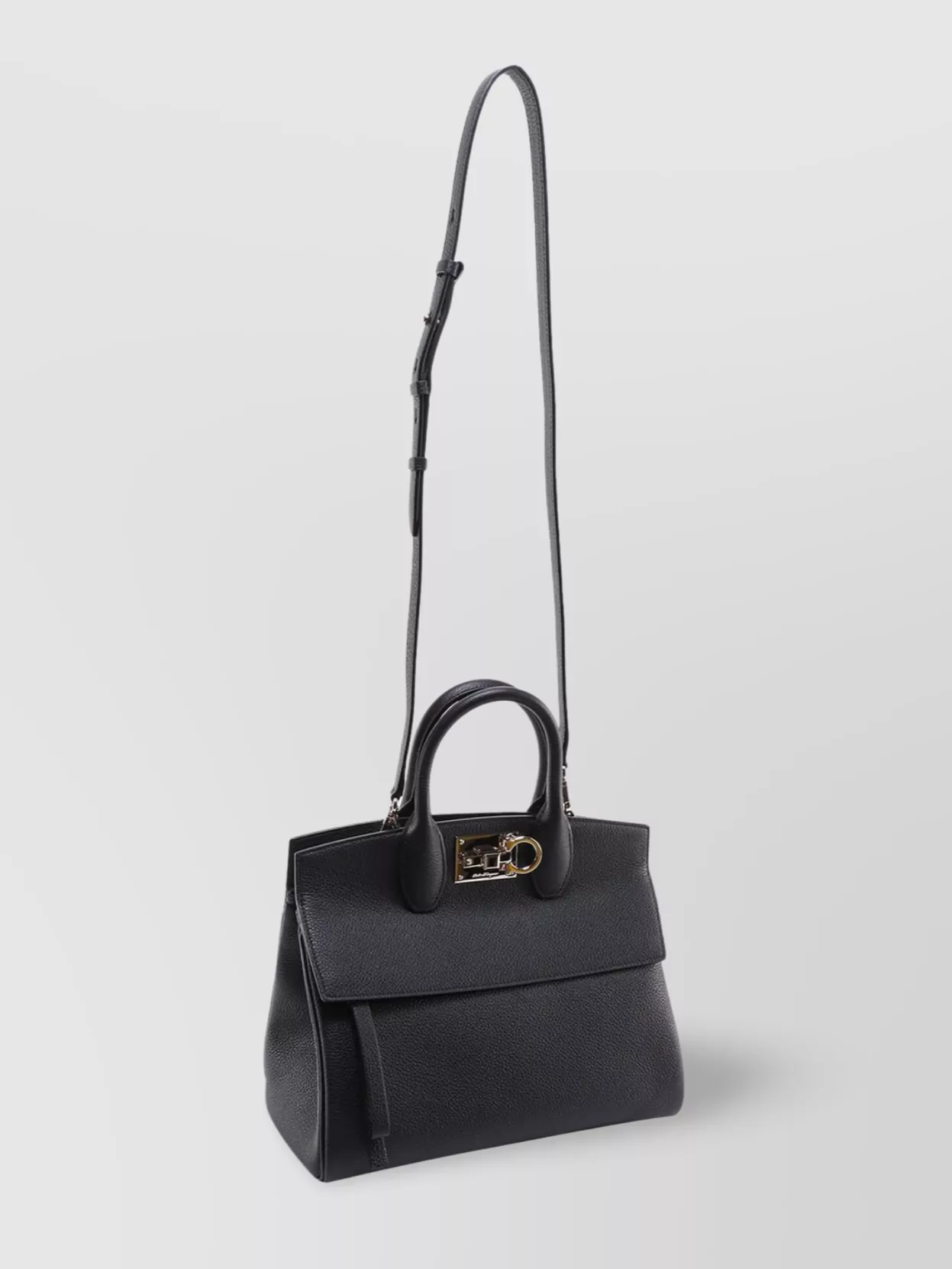 Ferragamo Textured Leather The Studio Handbag With Iconic Gancini Closure