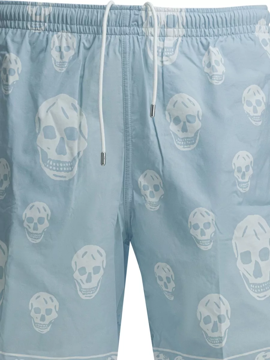 Mc Queen Swim Shorts Above Knee Skull Pattern