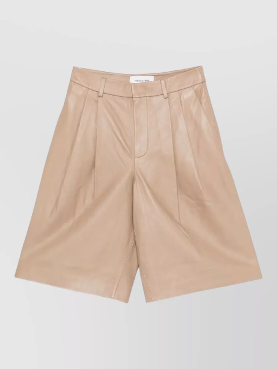 Yves Salomon leather pleated bermuda shorts