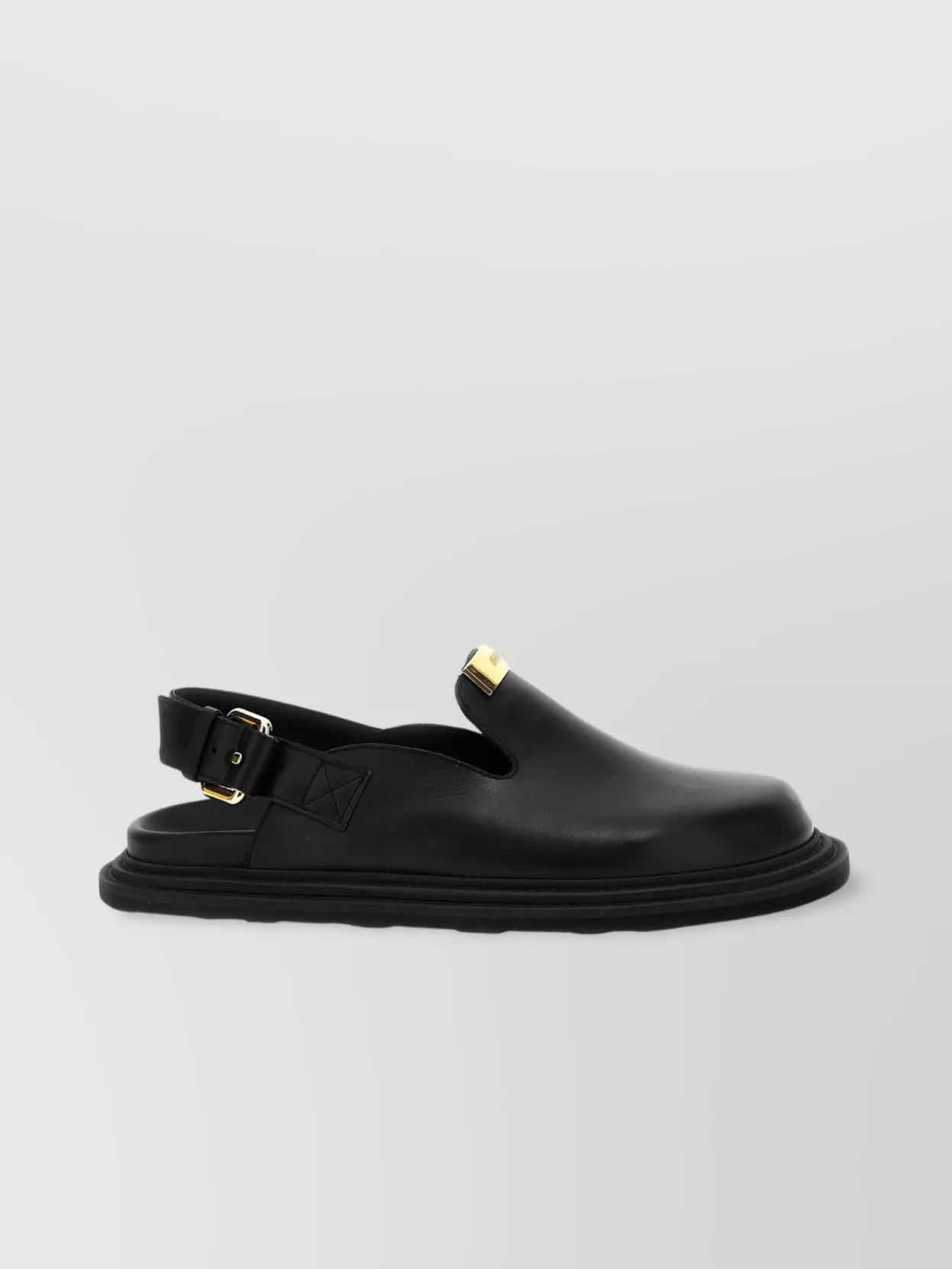 Moschino Brand Logo Flat Sandals With Gold Hardware