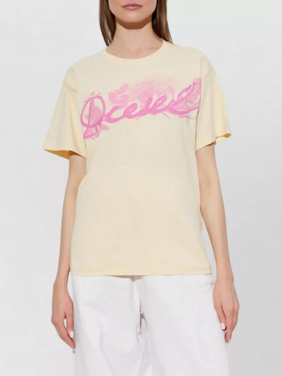 Diesel Logo Print Floral Print Cotton T-Shirt