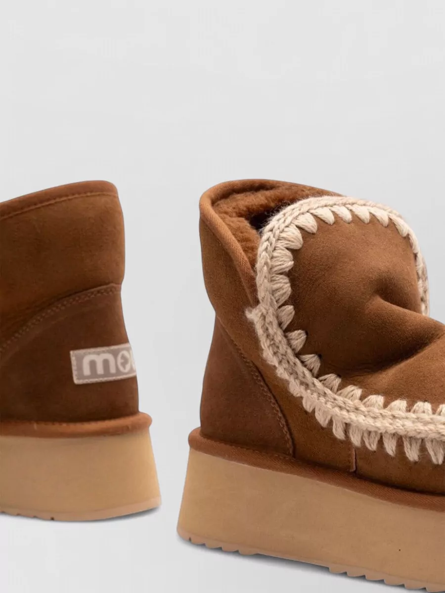 Mou Suede Leather Platform Slippers