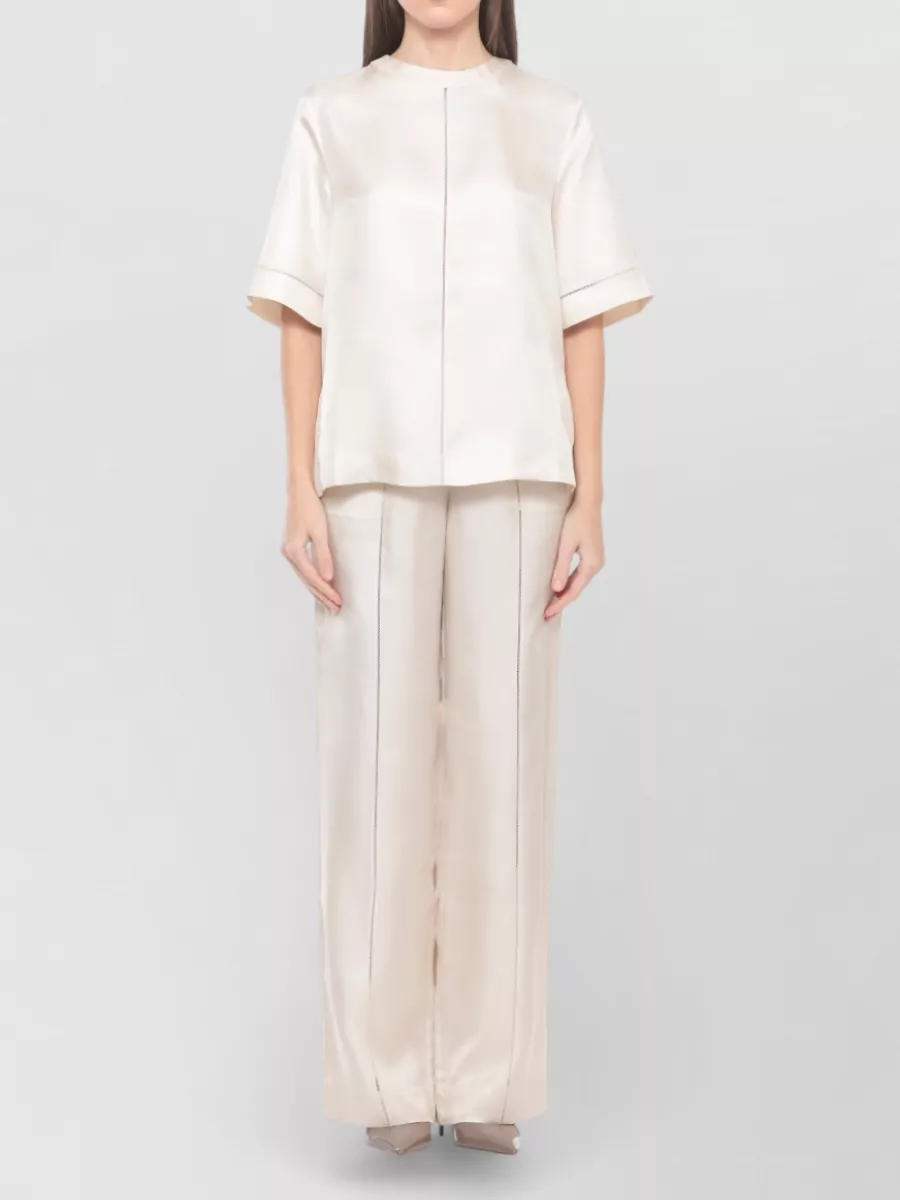 Loulou Studio Silk Lace-Detail Short-Sleeve Blouse