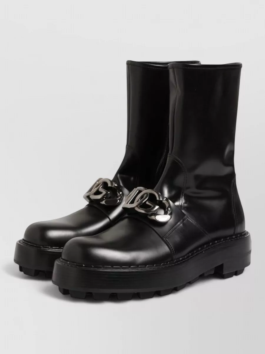 Dolce&Gabbana Leather Mid Calf Biker Boots