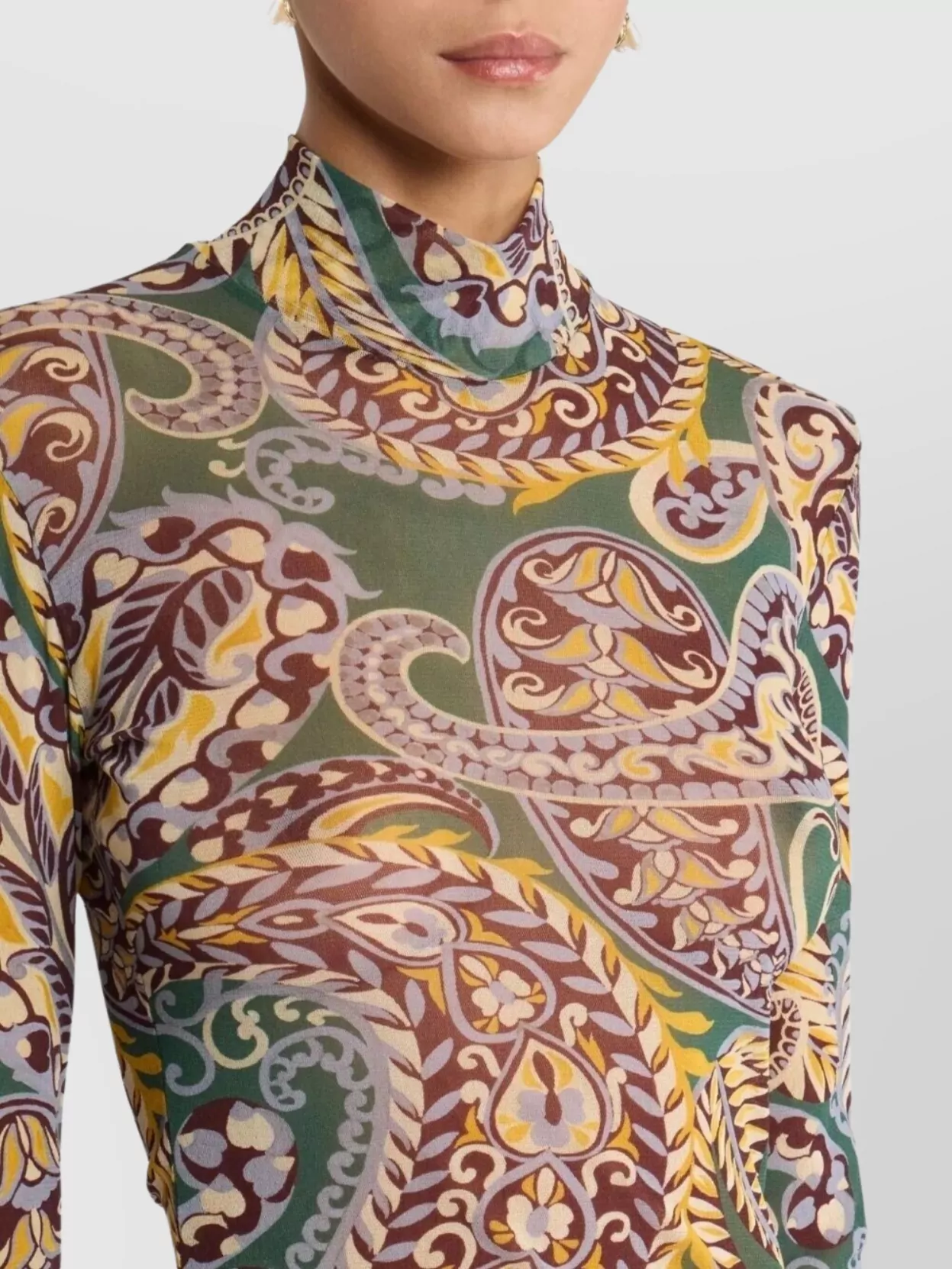 Etro Fitted Turtleneck Top Paisley Design