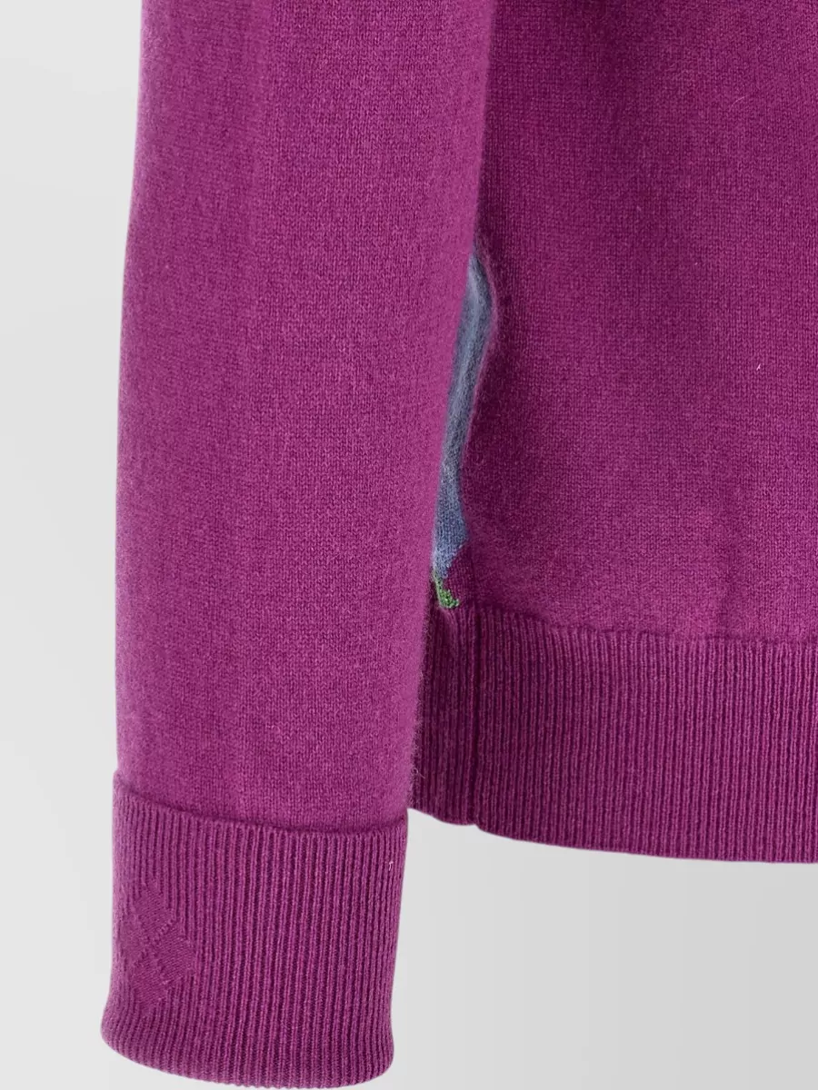 Ballantyne Cashmere Ribbed V-Neck Intarsia Sweater