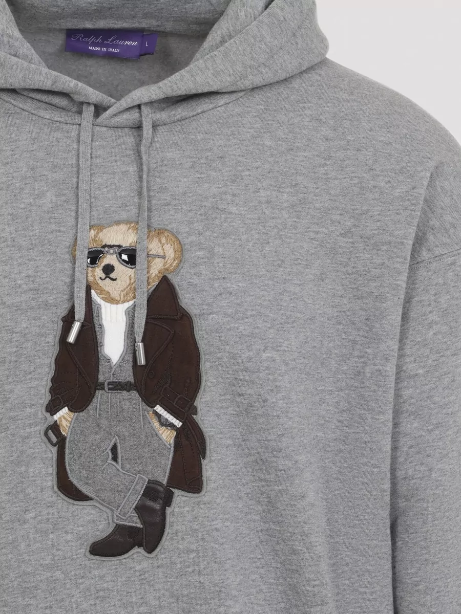 Ralph Lauren Purple Label Bear Logo Hoodie Ribbed Cuffs Hem Hood