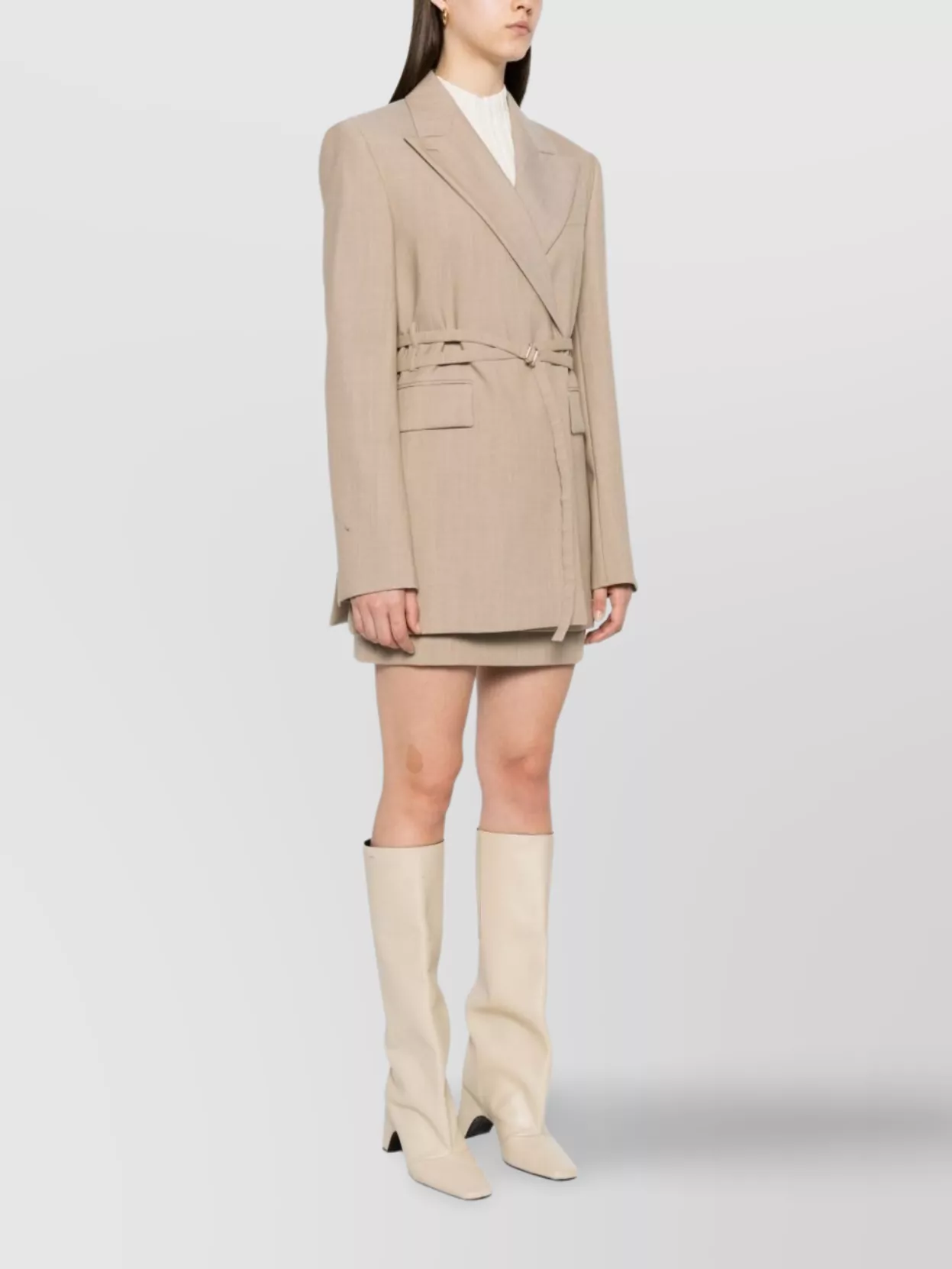 Sportmax Long Double-breasted Blazer With Arrow Lapel Collar In Neutral