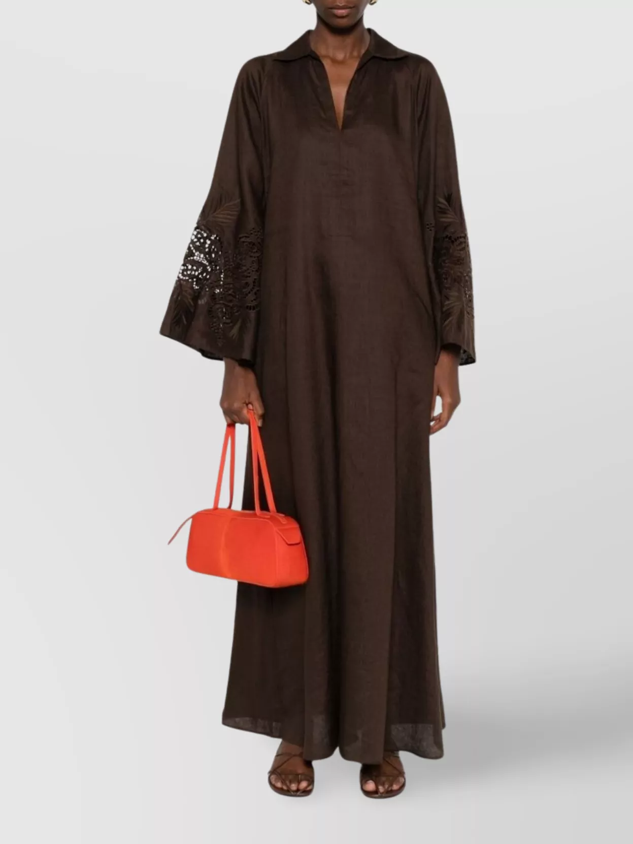 Max Mara Knee Length Dress With Embroidered Flared Sleeves