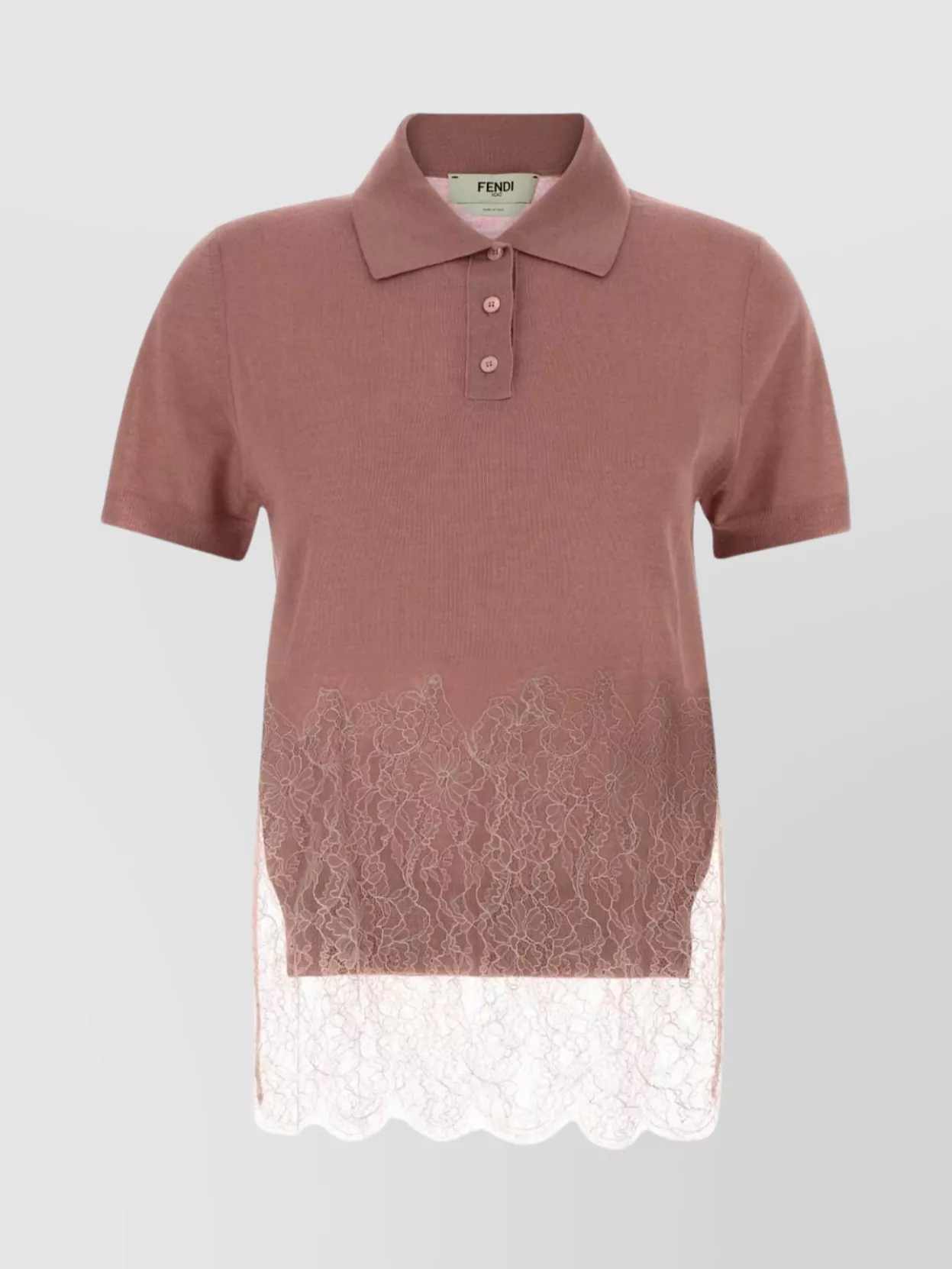 Fendi Cashmere Blend Polo Shirt With Lace Hem In Purple