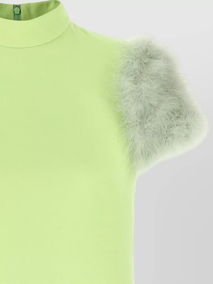 Valentino Garavani Feather Dress Faux Fur Sleeves Neckline
