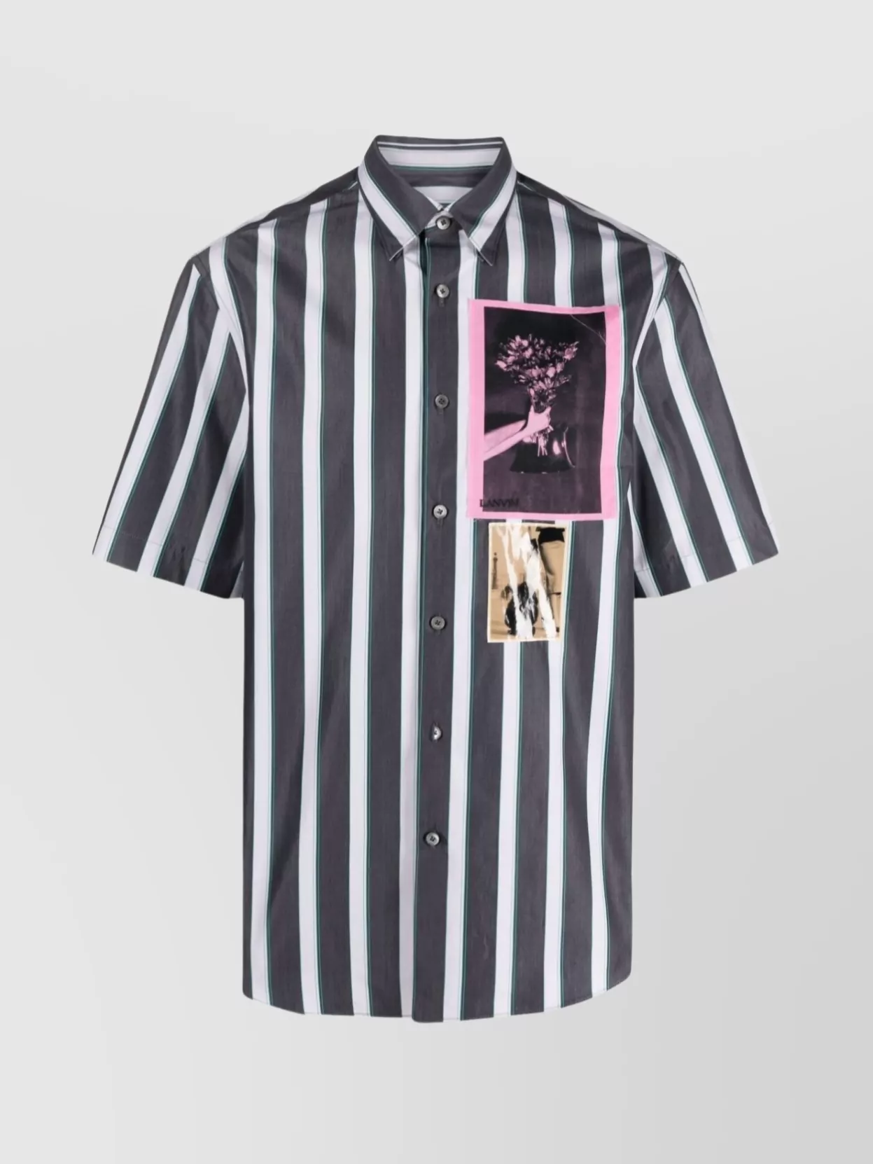 Shop Lanvin Collar Shirt With Graphic Print And Short Sleeves In Black