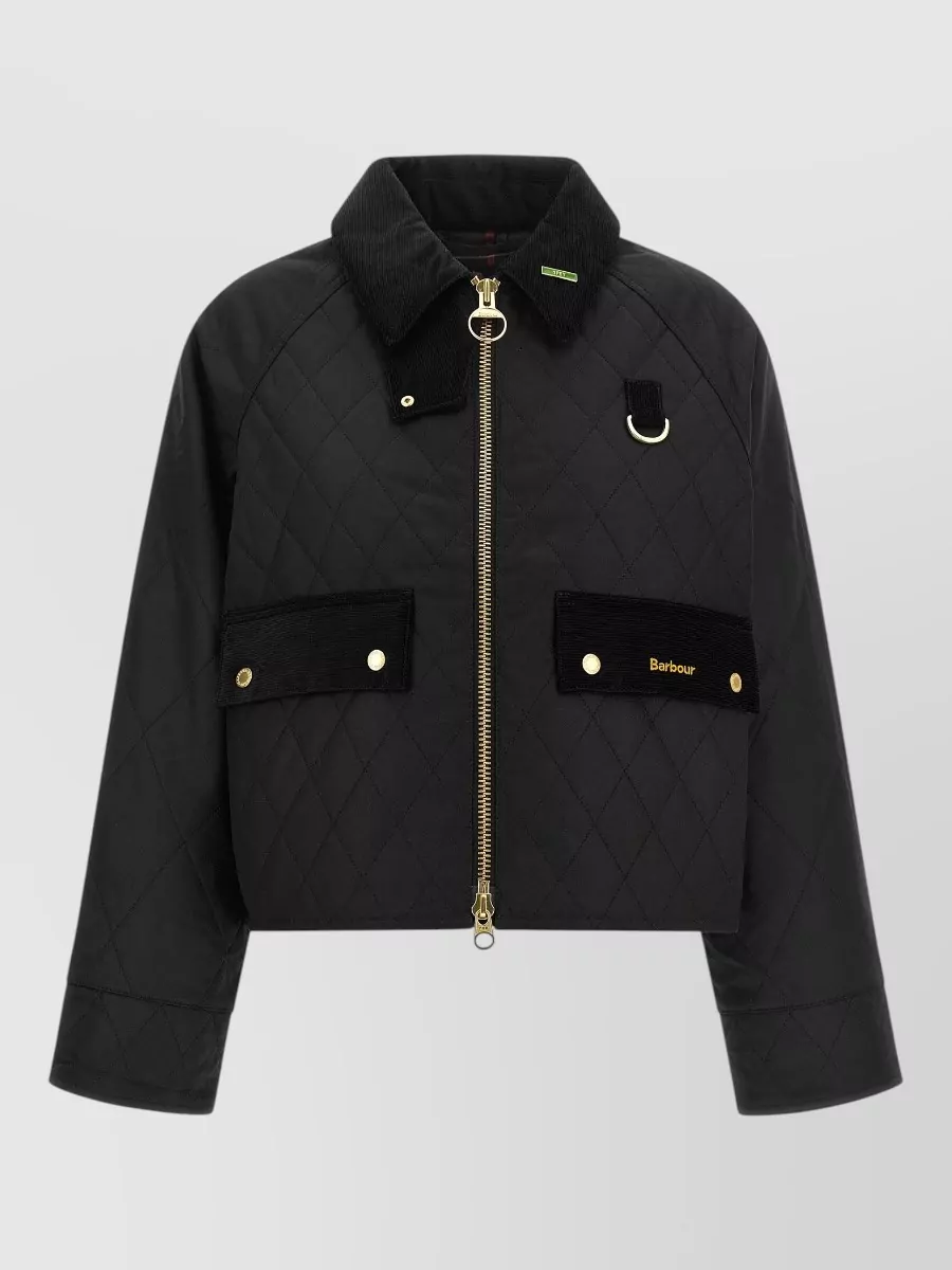 Barbour waxed cotton cropped quilted single breasted jacket