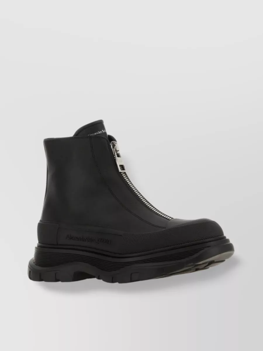 Shop Alexander Mcqueen Zip Tread Lug Sole Calfskin Boots In Black