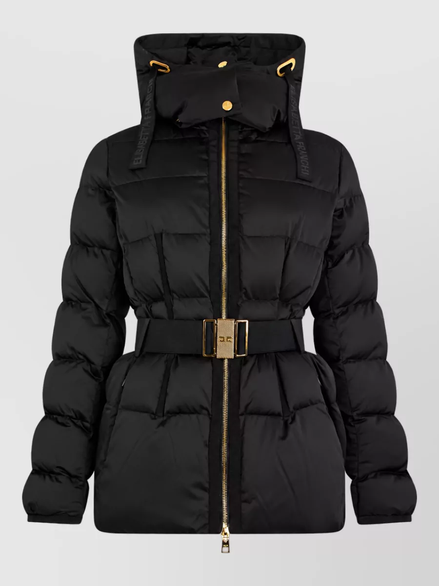 Elisabetta Franchi Quilted hooded belted coat