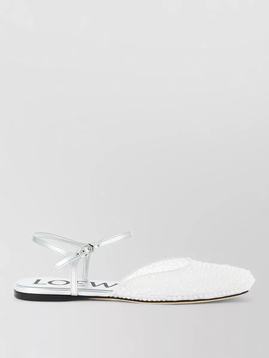 Loewe Leather Rhinestone Mesh Ballet Flats