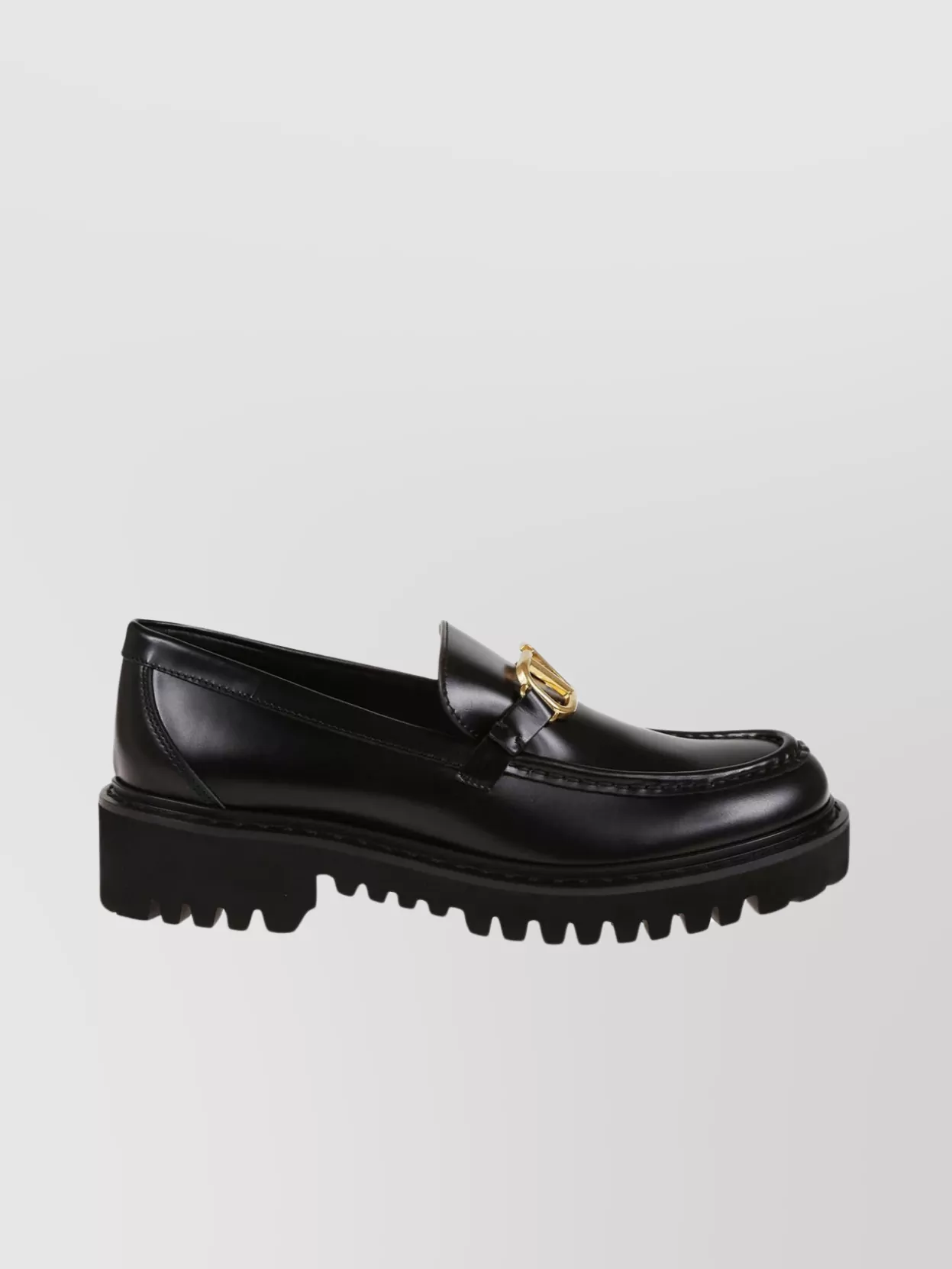 Shop Valentino Chunky Sole Glossy Calfskin Loafers In Black