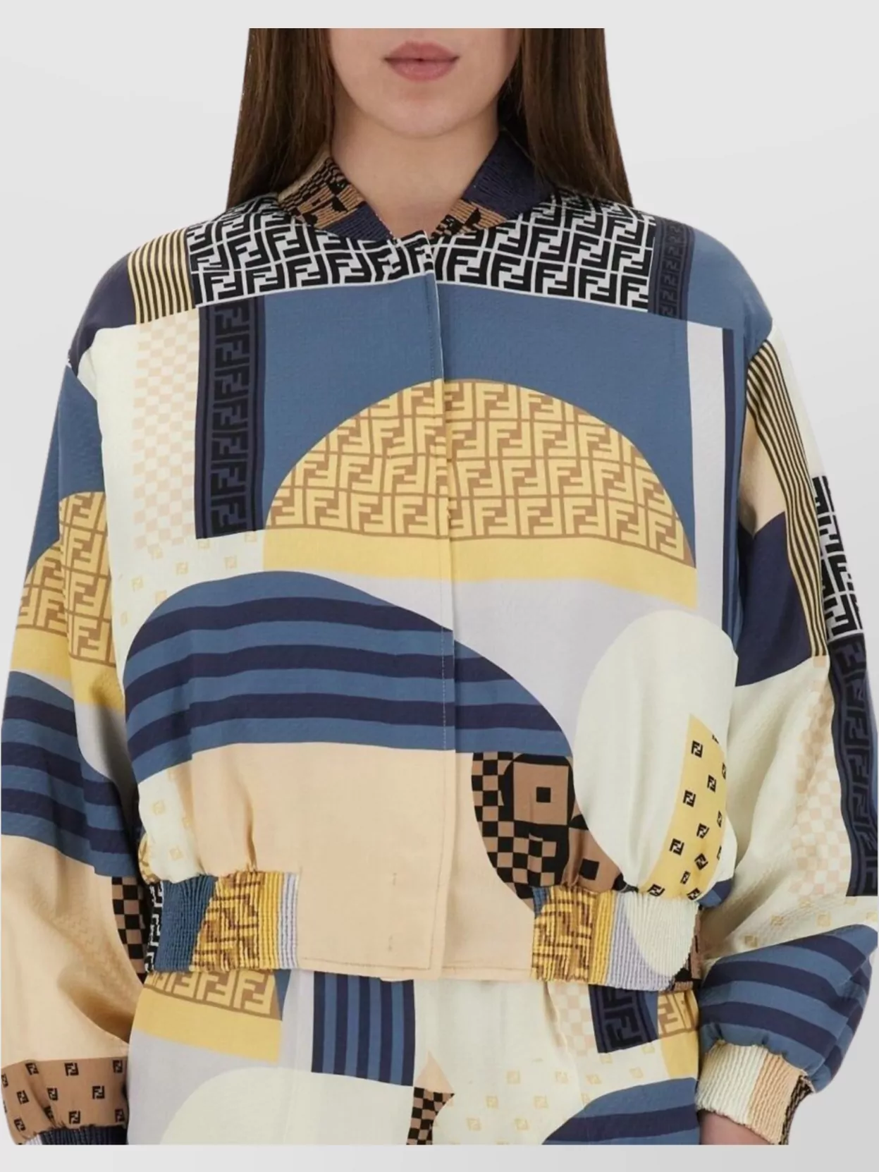 Fendi Elastic Hem Geometric Print Long Sleeves Ribbed Cuffs